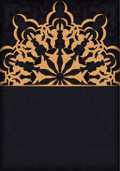 Rectangular vector template for print design postcards in black color with luxury ornaments. Preparing an invitation with a place for your text and vintage patterns.