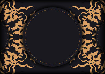 Rectangular vector template for print design postcards in black color with luxury patterns. Preparing an invitation with a place for your text and vintage ornaments.