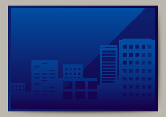 Horizontal urban  dark blue background with silhouettes of buildings and frame. Vector illustration.