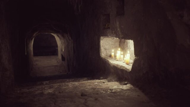 old dark stone underground Catacombs