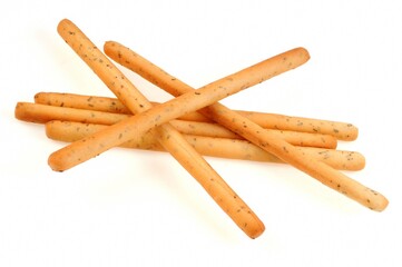 Loose breadsticks on white background | Gressins en vrac sur fond blanc