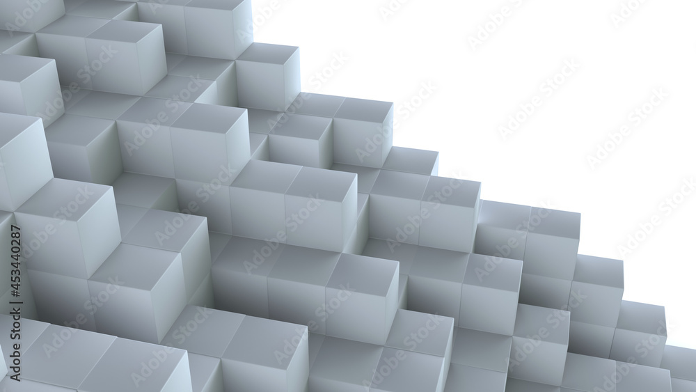 Poster light diagonal composition of white cubes as background and texture. 3d rendering