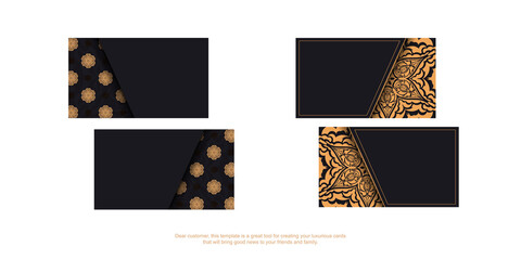 Stylish business cards with space for your text and vintage patterns. Vector Ready-to-print black business card design with luxurious patterns.