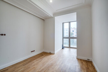 empty white room with repair and without furniture with panoramic windows