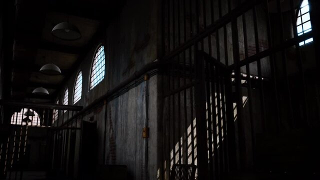 Rusty old prison cell block