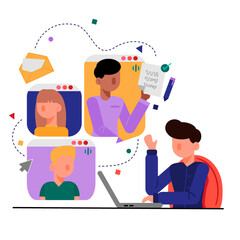 People connecting and working online together. Work from home. New normal concept.