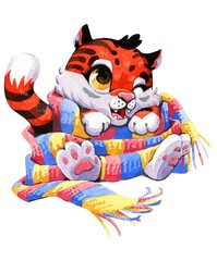 Cute christmas tiger, symbol of 2022, new year clipart. Watercolor illustration, handmade