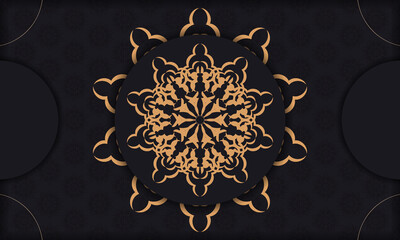 Template for postcard print design with vintage patterns. Black vector banner with luxury ornaments and place for your text and logo.