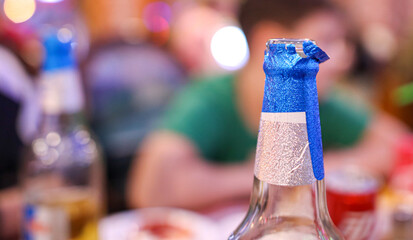 The neck of a glass bottle