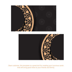 Template for print design business cards in black with Greek patterns. Preparing a business card with a place for your text and vintage ornaments.