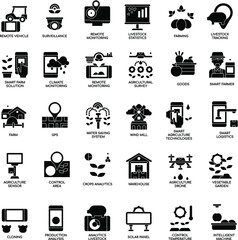 Black and white Farming smart collection flat icon set