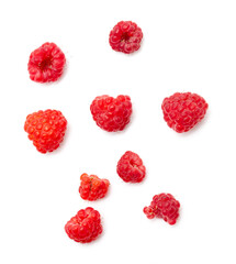 Red raspberries on a white background.