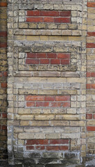 Wall texture. Yellow and orange brick pattern. Old brick wall.