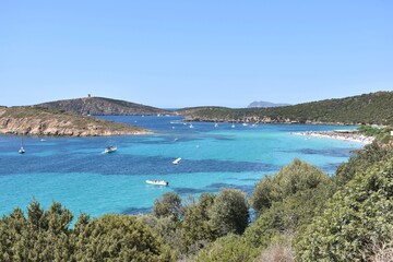 Blue bay with crystal clear water at costa del Sud, Sardinia, Italy