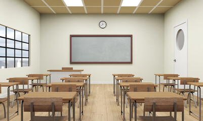 Empty school classroom interior 3d illustration