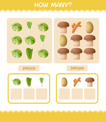 How many cartoon vegetables. Counting game. Educational game for pre shool years kids and toddlers