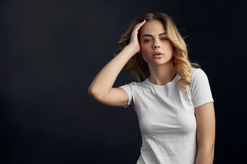 blonde White T-shirt fashion Lifestyle dark background