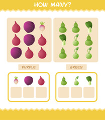 How many cartoon vegetables. Counting game. Educational game for pre shool years kids and toddlers