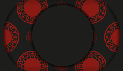Template for print design postcards in black-red colors with luxurious patterns.