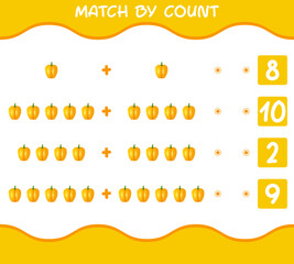Match by count of cartoon bell pepper. Match and count game. Educational game for pre shool years kids and toddlers
