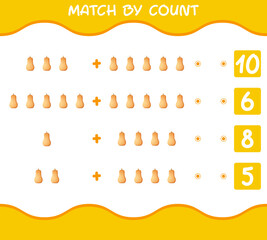 Match by count of cartoon butternut squash. Match and count game. Educational game for pre shool years kids and toddlers