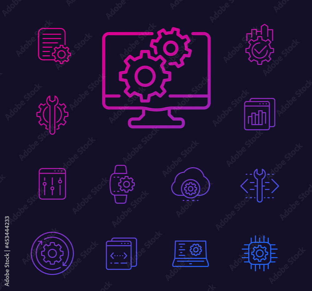 Poster development, configuration service, api or settings linear icons