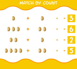 Match by count of cartoon potato. Match and count game. Educational game for pre shool years kids and toddlers