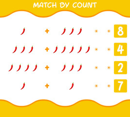 Match by count of cartoon red chilli. Match and count game. Educational game for pre shool years kids and toddlers