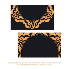 Vector Business card preparation with place for your text and vintage ornament. Black business card design with luxurious patterns.