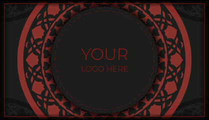 Vector design of postcard in black-red color with luxurious ornaments. Invitation card design with space for your text and vintage patterns.