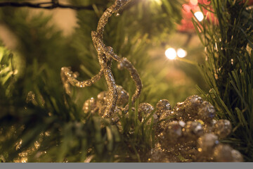 Christmas decorations on the Christmas tree and lights
