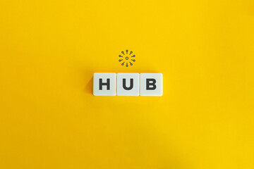 Hub banner and concept. Block letters on bright orange background. Minimal aesthetics.