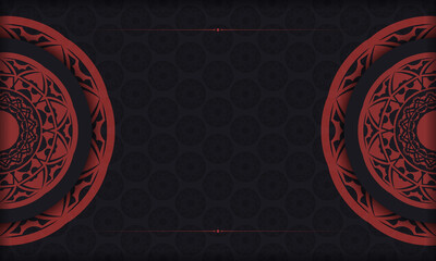 Vector postcard design with Greek patterns. Black-red banner with luxurious ornaments for your logo.