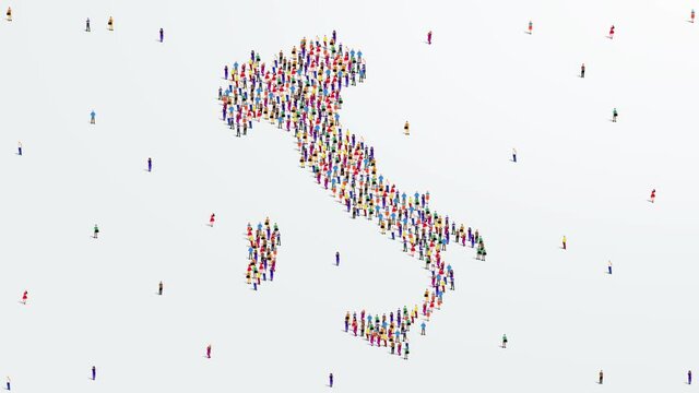Italy Map A large group of people form to create the Italian map. 4K Video Animation.