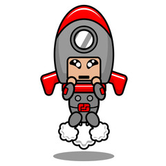 vector cartoon character cute space rocket mascot costume sticking out fart rocket