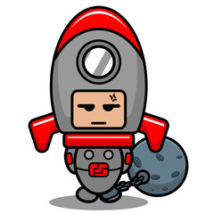 vector cartoon character cute space rocket mascot costume feet on planet chain