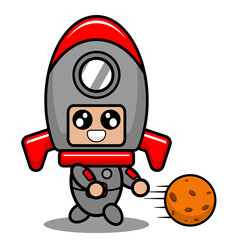vector cartoon character cute space rocket mascot costume playing soccer