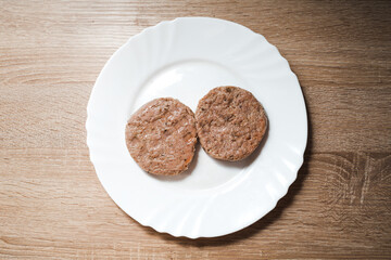 Plant based soy meat cutlet healthy dish plate.