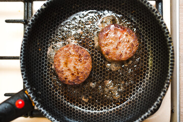 Plant based soy meat cutlet healthy dish pan