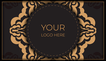 Vector Ready to print postcard design in black color with luxury patterns. Invitation card template with place for your text and vintage ornaments.