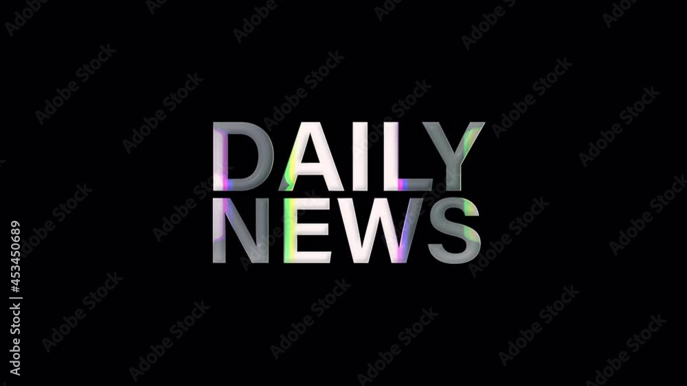 Poster daily news glitch isolated text loop title. 4k 3d isolated daily news silver text glitch flash movem