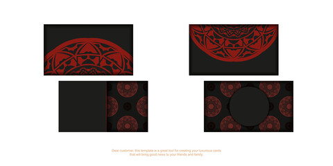 Vector Template for print design of business cards in black with red ornament. Preparing a business card with a place for your text and luxurious patterns.