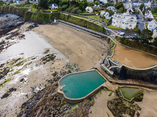Aerial view of Saint-Quay-Portrieux beach, Cotes d'Armor, Brittany, France