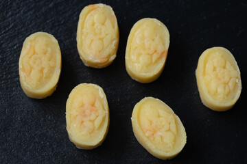 Stir-fried soybean dessert with floral print, Thai dessert
