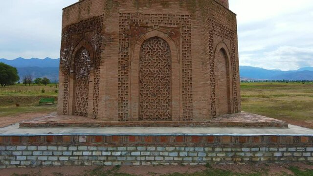 The ruins of the minaret. Burana Tower in Kyrgyzstan. Tokmok.