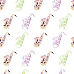 Abstract Saxophone Pastel Color Palette Vector Graphic Seamless Pattern