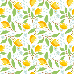 Lemons, seamless pattern, summer print, vector