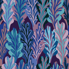 Fototapeta premium Abstract elegant seamless pattern of lined botanical floral motifs of plants and leaves