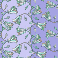 Vector seamless colorful design pattern botanical cute spring herbs and flowers in pastel tones
