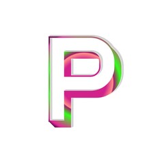 3d capital letter P alphabet colorful, white background